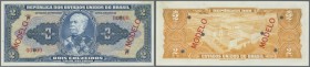 Brazil: 2 Cruzeiros ND(1954-58) Specimen, P.151as with red ovpt. ”Modelo” in perfect UNC condition