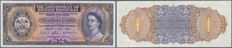 British Honduras: 2 Dollars 1965 P. 29, light dints at right border, no strong f...