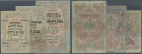 Bulgaria: set with 3 Banknotes ”Silver issues” ND(1904-09) with 5, 10 and 50 Silver Leva, P.2b, 3c and 4b. All 3 notes in well worn condition with sev...