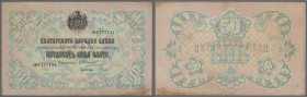 Bulgaria: 50 Leva ND(1907) P. 10d, folds and creases in paper, a small hole at lower left, staining at lower right but still crispness in paper and or...