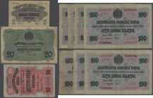 Bulgaria: set with 10 Banknotes series ND(1916), containing 2, 10 Silver Leva, 20 Gold Leva and 7 x 100 Gold Leva ND(1916), P.15, 17, 18, 20a,b in dif...