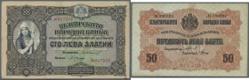 Bulgaria: set of 2 different notes containing 50 Leva ND(1916) P. 19 (F+) and 100 Leva ND(1917) P. 25 (crisp VF), nice set. (2 pcs)