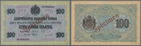 Bulgaria: 100 Leva Zlato ND(1916) SPECIMEN P. 20s, rare note with red Specimen overprint on front and back, zero serial numbers, light handlin at uppe...
