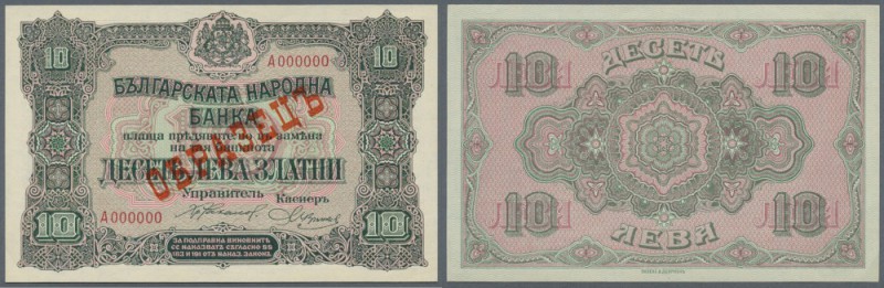 Bulgaria: 10 Leva ND(1917) Specimen P. 22s, rare banknote with specimen overprin...
