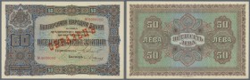 Bulgaria: 50 Leva ND(1917) SPECIMEN P. 24as, rare note with red specimen overprint on front and back, zero serial numbers, the note was never folded a...