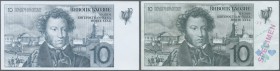Switzerland: set of 2 Test Notes ”Pushkin” printed by De La Rue Giori intaglio on banknote paper, one uniface, the other one both side printed, the un...