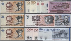 Denmark: collectors book with 68 Banknotes from 1914 up to the last series from 2011. Many high denominations like 500 and 1000 Kroner from the 2006, ...