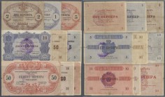 Montenegro: set with 9 Banknotes 1 - 50 Perpera 1914/1916, some with stamps ”PODGORICA” and other not readable stamps. All notes in used, some in well...
