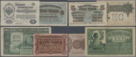 various countries: small set with 16 Banknotes WW I period from Poland, State Loan Bank East and Mitau, containing 2 and 1000 Mark Darlehenskassensche...