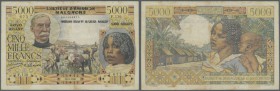 Madagascar: 5000 Francs = 1000 Ariary 1950 (1961), P.55, with additional ovpt. Institut d'Émission Malgache / Famoaham-Bolan'ny Repoblika Malagasy on ...