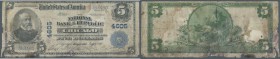 USA: 5 Dollars National Currency Chicago - Illinois, with blue seal and Charter # 4605, Friedberg 603 in heavily used condition with missing parts of ...
