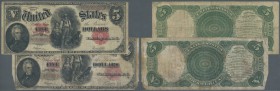 USA: pair of 2 notes 5 Dollars United States Note, series 1907, Signature Speelman & White, P.186. Both notes in used condition, one with small missin...