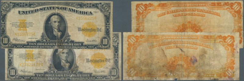 USA: pair with 2 notes 10 Dollars Gold Coin, series 1922, P.274 with several tra...