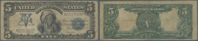 USA: 5 Dollars Silver Certificate series 1899, P.340 in well worn condition with folds and stains and a tiny tear in the portrait of the ”Chief”. Cond...