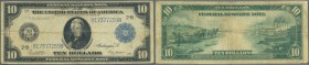 USA: 10 Dollars Federal Reserve Note, series 1914 with blue seal at right and letter 2-B New York at left, P.360bB with several folds and stains, espe...