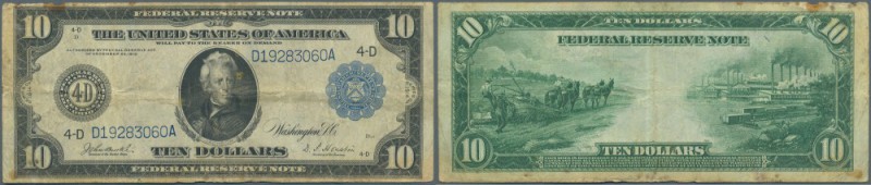 USA: 10 Dollars Federal Reserve Note, series 1914 with blue seal at right, lette...