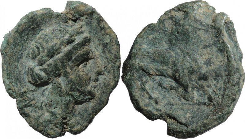 GAUL, MASSALIA, c. 149-40 BCE. AE (14mm, 1,92g, 6h). Laureate head of Apollo rig...