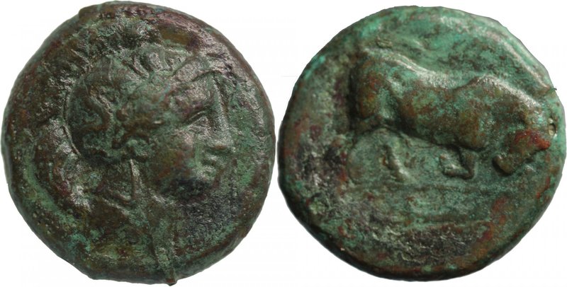 LUCANIA, THOURIOI, c. 350-325 BC. AE (24mm, 13,52g, 4h). Head of Athena right, w...