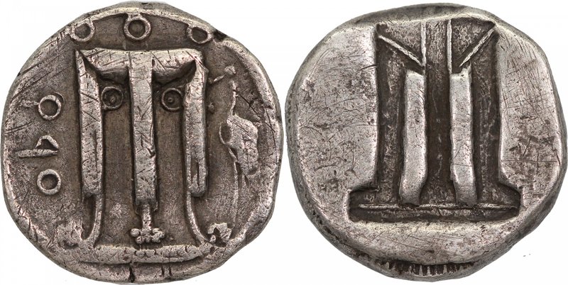 BRUTTIUM, KROTON, c. 480-430 BC. AR stater (20mm, 7,78g, 6h). Tripod ending in l...