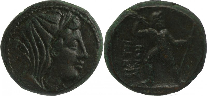 BRUTTIUM, PETELIA, c. 216-211 BC. AE (20mm, 8,11g, 1h). Veiled head of Demeter r...