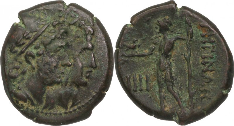 BRUTTIUM, RHEGION, c. 215-150 BC. AE tetrachalkon (17mm, 3,34g, 2h). Jugate head...