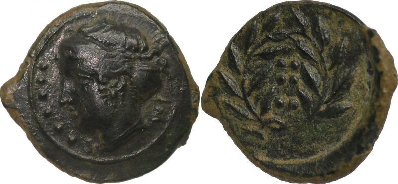 SICILY, HIMERA, c. 415-409 BC. AE hemilitron (18mm, 3,33g, 6h). Female head left...