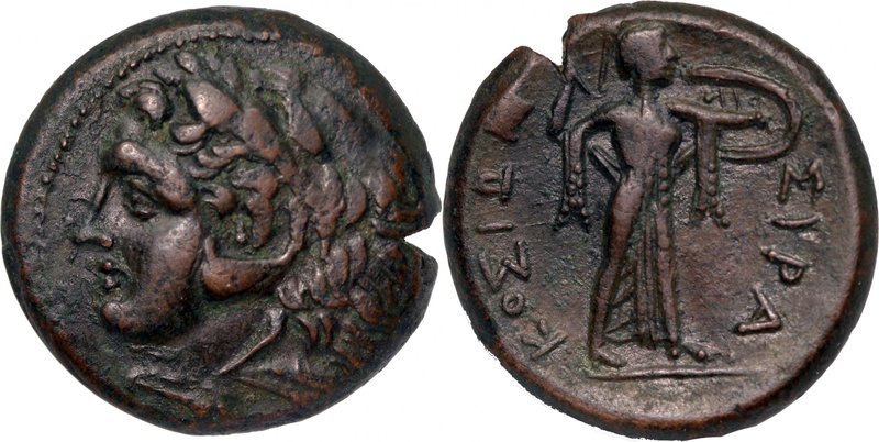 SICILY, SYRACUSE, Time of Pyrrhus, c. 278-276 BC. AE (23mm, 11,30g, 10h). Head o...