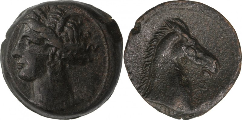 CARTHAGE, Sardinia mint, c. 300-264 BC. AE (20mm, 5,09g, 4h). Wreathed head of T...