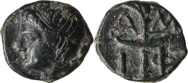 MACEDON, AMPHIPOLIS, c. 410-357 BC. AE (11mm, 1,35g, 6h). Laureate head of Apoll...