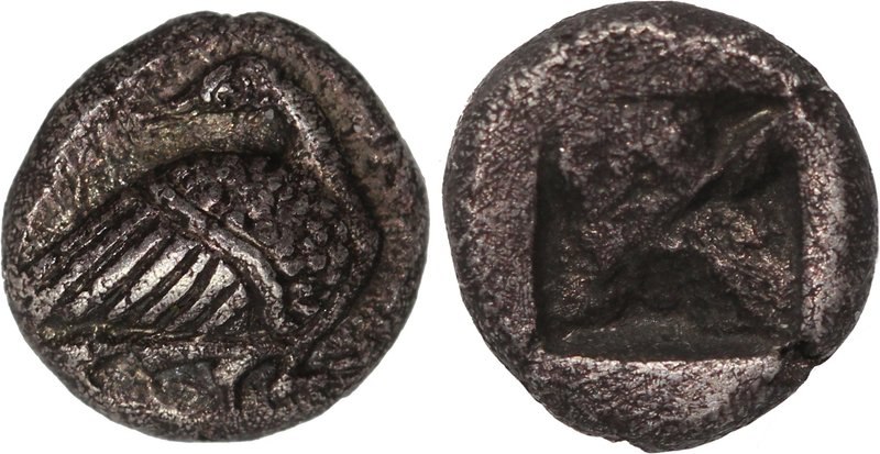 MACEDON, EION, c. 480-470 BC. AR diobol (9mm, 1,16g). Goose standing right, head...
