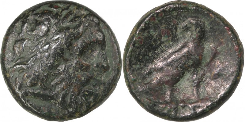 MACEDON, PAROREIA, c. 185-168 BC. AE (21mm, 8,47g, 6h). Laureate head of Zeus ri...