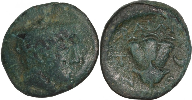 MACEDON, TRAGILOS, c. 400-375 BC. AE (17mm, 3,25g, 10h). Head of Hermes right, w...