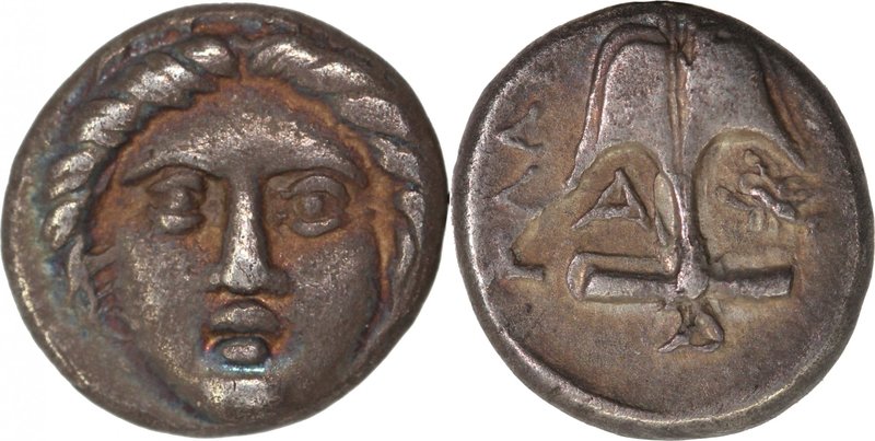 THRACE, APOLLONIA PONTICA, 350-300 BC. AR, diobol (10,5mm, 1,23g, 6h). Head of A...