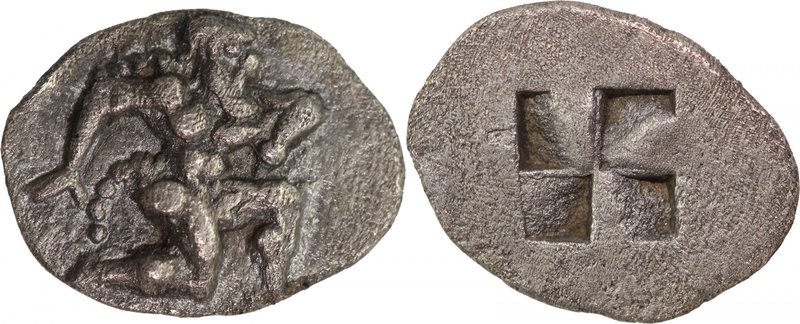 ISLANDS OFF THRACE, THASOS, c. 510-480 BC. AR, Hemihekte (13mm, 0,78g). Silenos ...