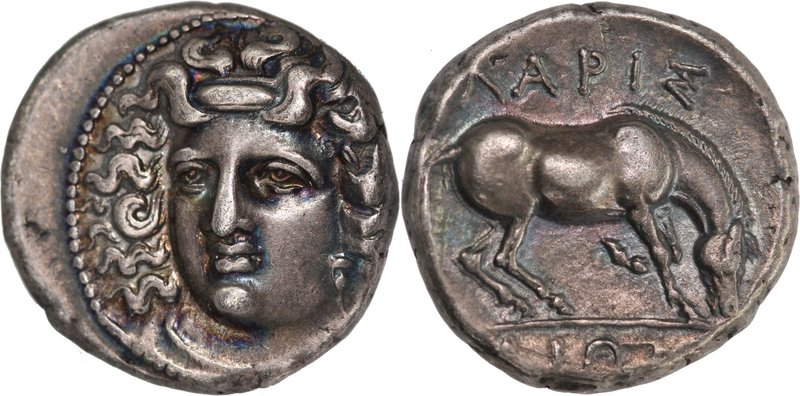 THESSALY, LARISSA, c. 350-340 BCE, AR drachm (19mm, 5,96g, 12h). Head of the nym...