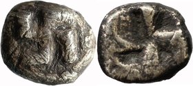 IONIA, UNCERTAIN. c. 625-600 BC. AR diobol.