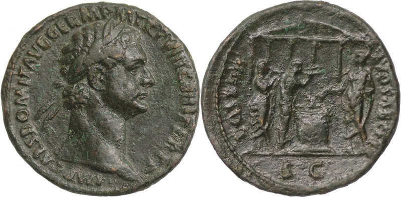 Domitian, AD 81-96. AE, as (28mm, 9,10g, 6h). Rome mint, AD 88/9. Laureate head ...