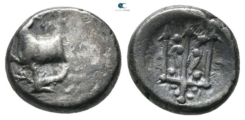 Thrace. Byzantion circa 387-340 BC. 
Hemidrachm AR

12 mm., 1,89 g.



ne...