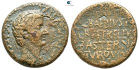 Macedon. Pella or Dium. Tiberius AD 14-37. C. Baebius P.f. and L. Rusticelius Basterna, duoviri quinquennales. Bronze Æ