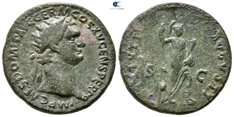 Domitian AD 81-96. Rome
Dupondius Æ

27 mm., 11,58 g.



nearly very fine...