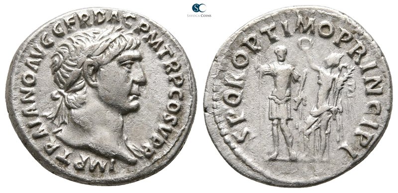 Trajan AD 98-117. Rome
Denarius AR

19 mm., 3,27 g.



very fine