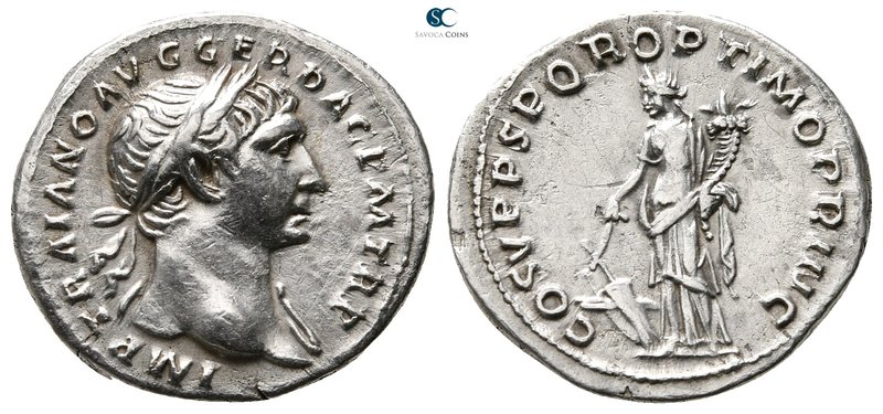 Trajan AD 98-117. Rome
Denarius AR

20 mm., 2,93 g.



very fine
