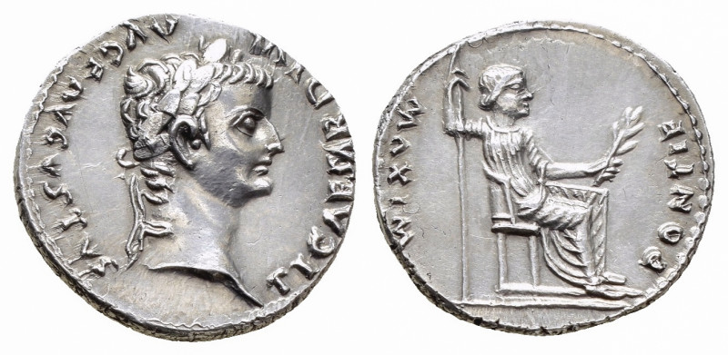 Tiberius. (14-37 AD). AR Denarius (18.28mm, 3.851g). "Tribute Penny" type. Lugdu...