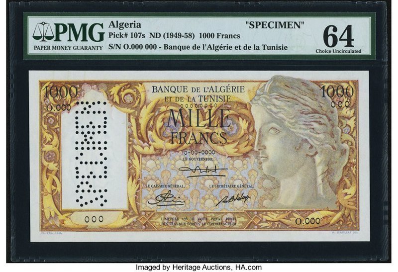Algeria Banque de l'Algerie et de la Tunisie 1000 Francs ND (1949-58) Pick 107s ...