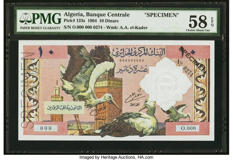 Algeria Banque Centrale d'Algerie 10; 50; 100 Dinars 1964 Pick 123s; 124s; 125s ...