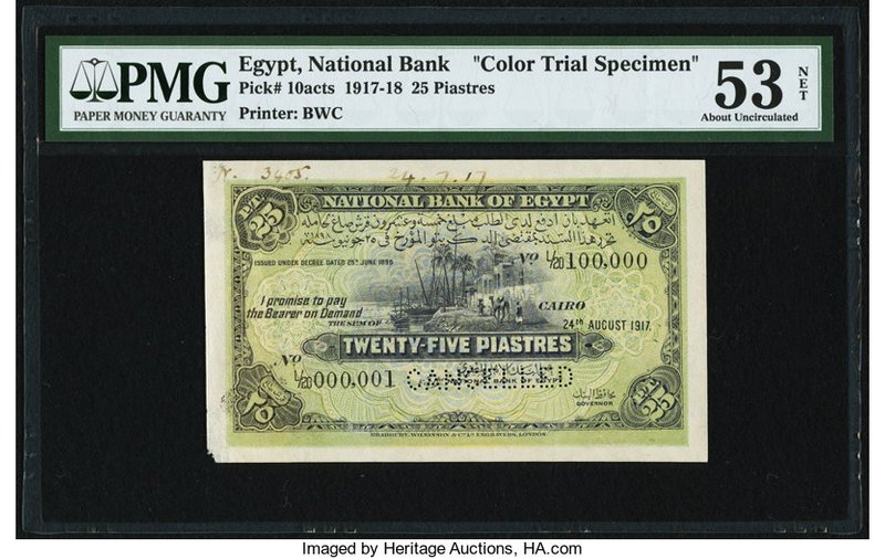 Egypt National Bank of Egypt 25 Piastres 24.8.1917 Pick 10acts Color Trial Speci...