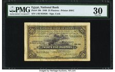 Egypt National Bank of Egypt 25 Piastres 7.6.1940 Pick 10b PMG Very Fine 30. The smallest denomination from second issue for the National Bank of Egyp...