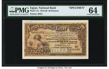 Egypt National Bank of Egypt 50 Piastres 25.2.1915 Pick 11s Specimen PMG Choice Uncirculated 64. A great World War I era Egyptian note complete with a...