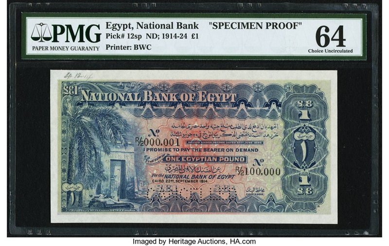 Egypt National Bank of Egypt 1 Pound 22.9.1914 Pick 12sp Specimen Proof PMG Choi...