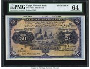 Egypt National Bank of Egypt 50 Pounds 7.12.1944 Pick 15cs Specimen PMG Choice Uncirculated 64. A nicely preserved N/6 prefix Specimen with serials 00...